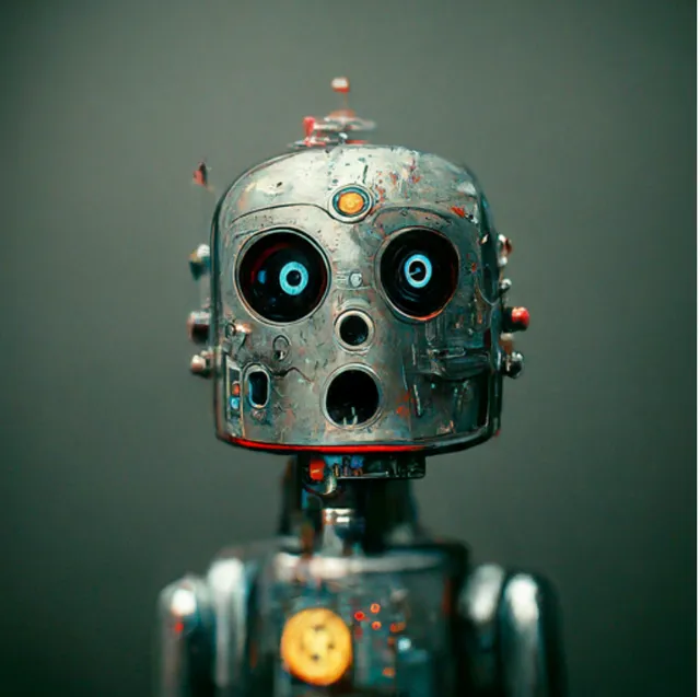 An embarrassed rusty robot